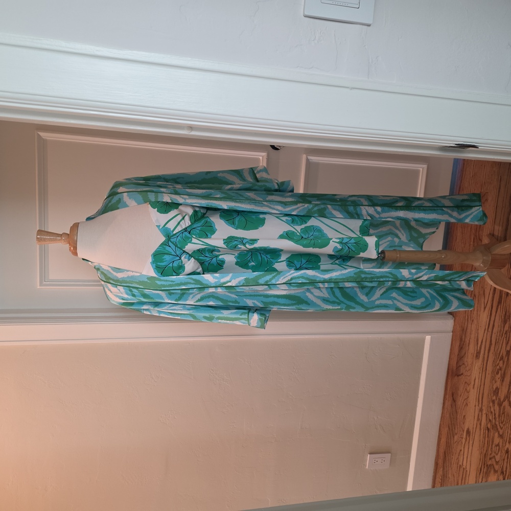 3-Piece SET Diane Von Furstenberg Long Satin Zebra Green Robe+Nightie+Panties